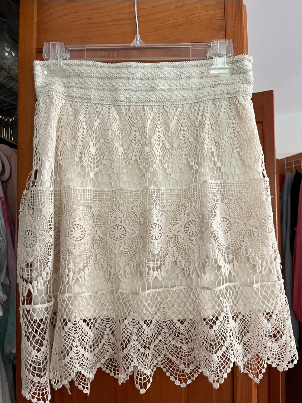 blue island Cream Lace Crochet A-Line Skirt